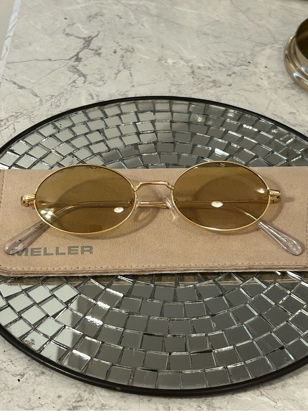 gold oval sunglasses 90s supermodel y2k